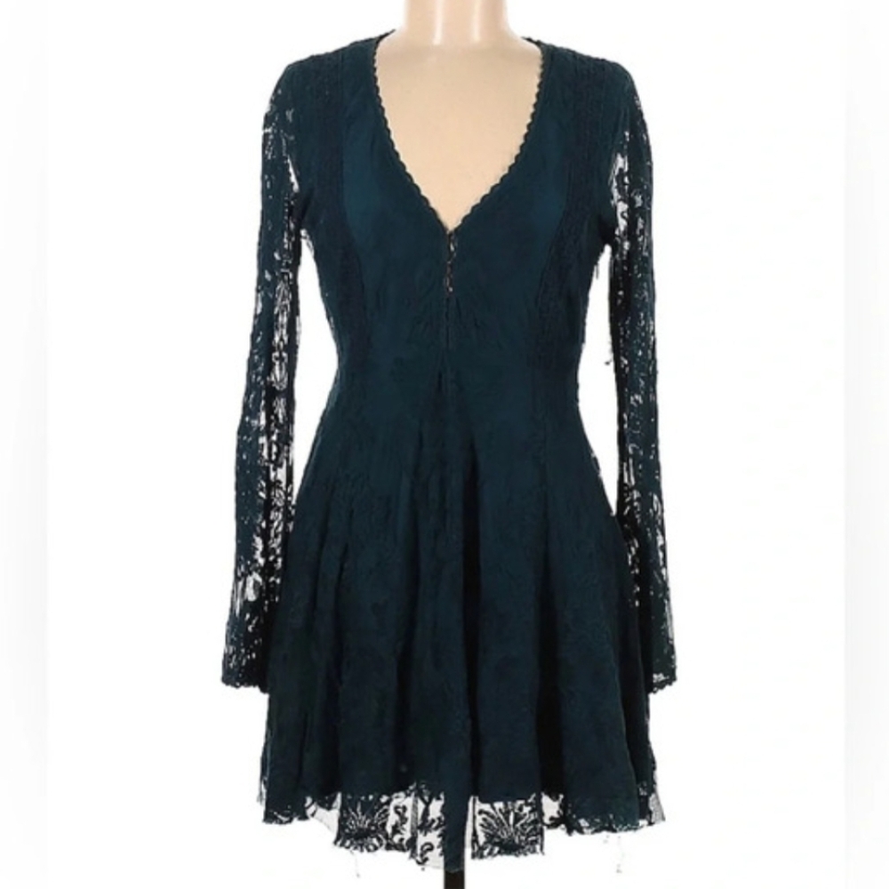 Free People Reign Over Me Teal Lace Embroidered Dress Whimsigoth Fairy - Picture 4 of 9